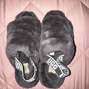 UGG Charcoal Fluffy Slippers